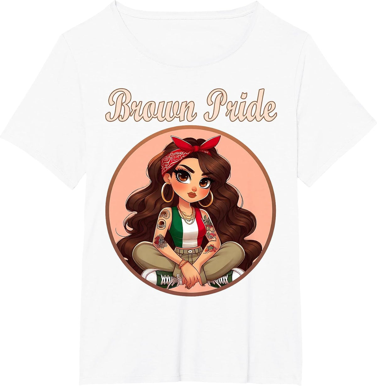 Brown Pride Chicana Chola Chibi Girl Hispanic Heritage Month T-Shirt - White
