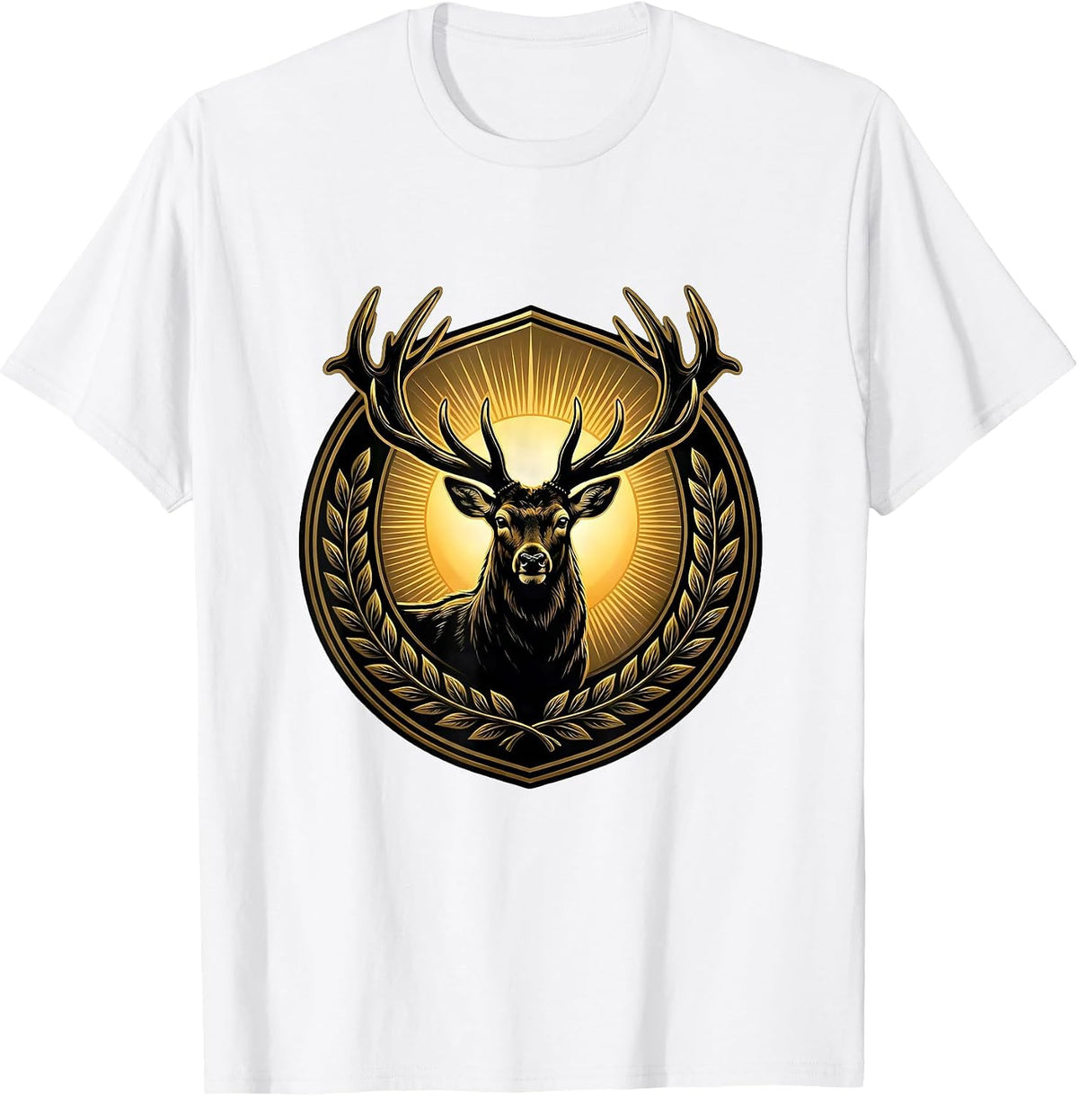 Men's Buck Deer Silhouette Rising Sun Hunting Design T-Shirt - White