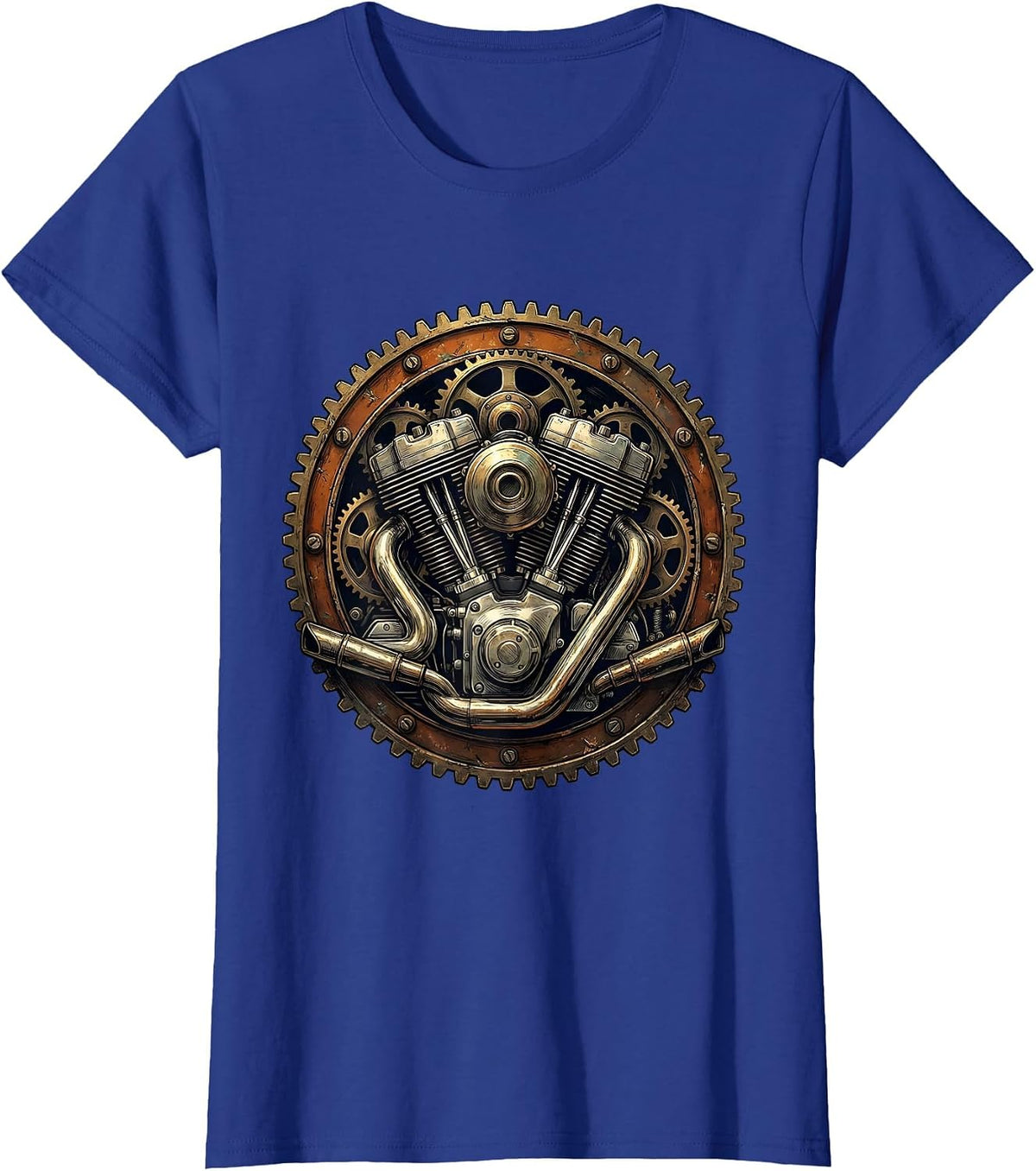 Women's Vintage Old Motorcycle Engine Gear Illustration T-Shirt - Royal Blue