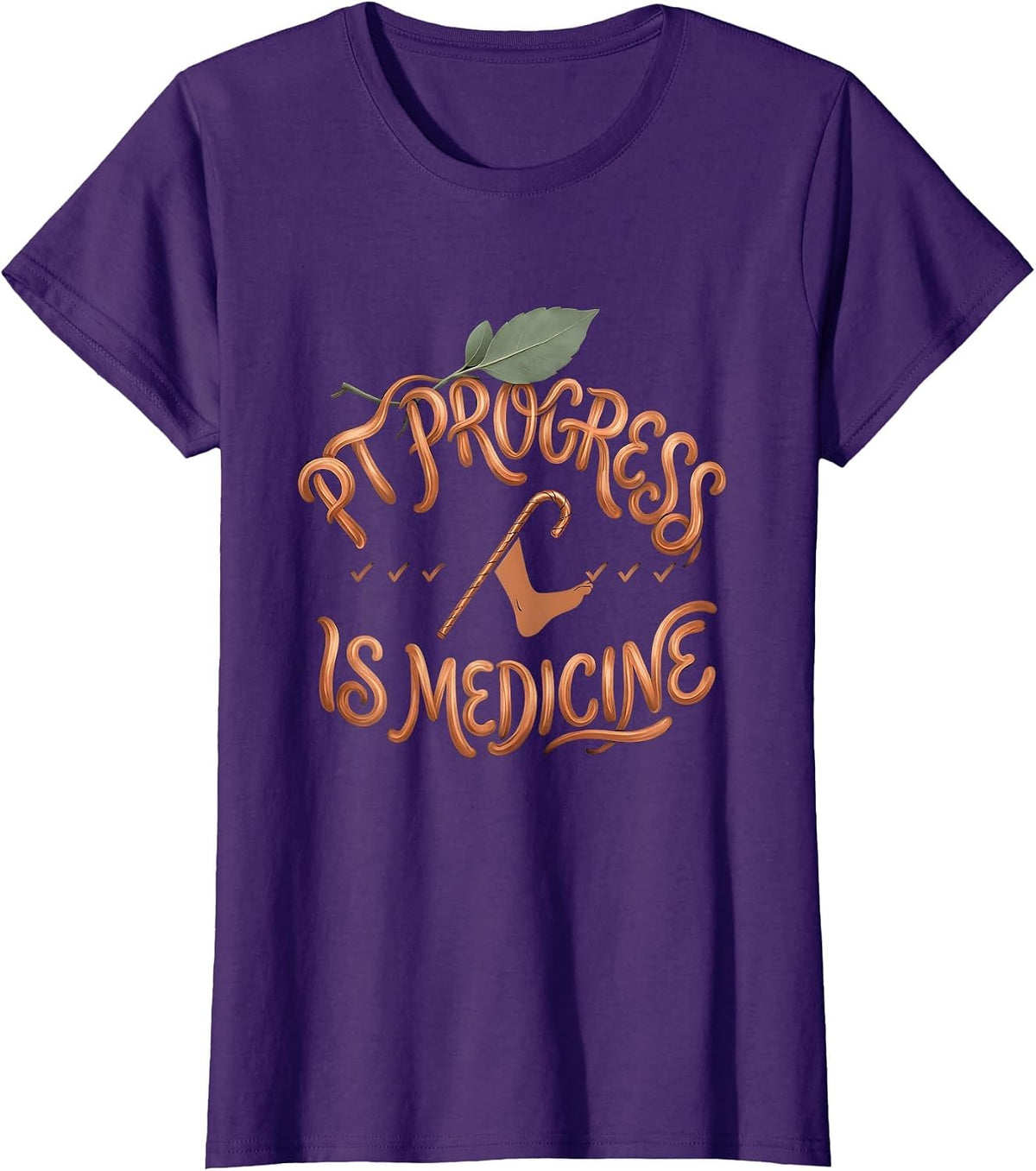 Women's PT Progress Is Medicine Boho Typography Physical Therapy PT T-Shirt - Purple