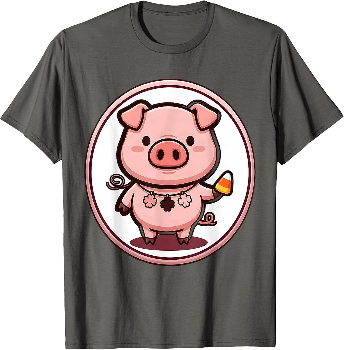 Pig Badge Cartoon Animal Lover Halloween Costume T-Shirt - Asphalt Grey