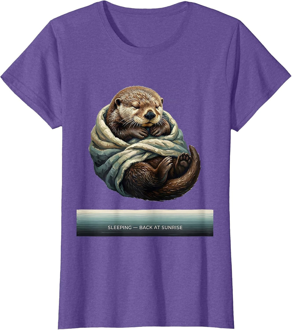 Sleeping — Back At Sunrise Whimsical Cozy Sea Otter Nap T-Shirt - Purple Heather