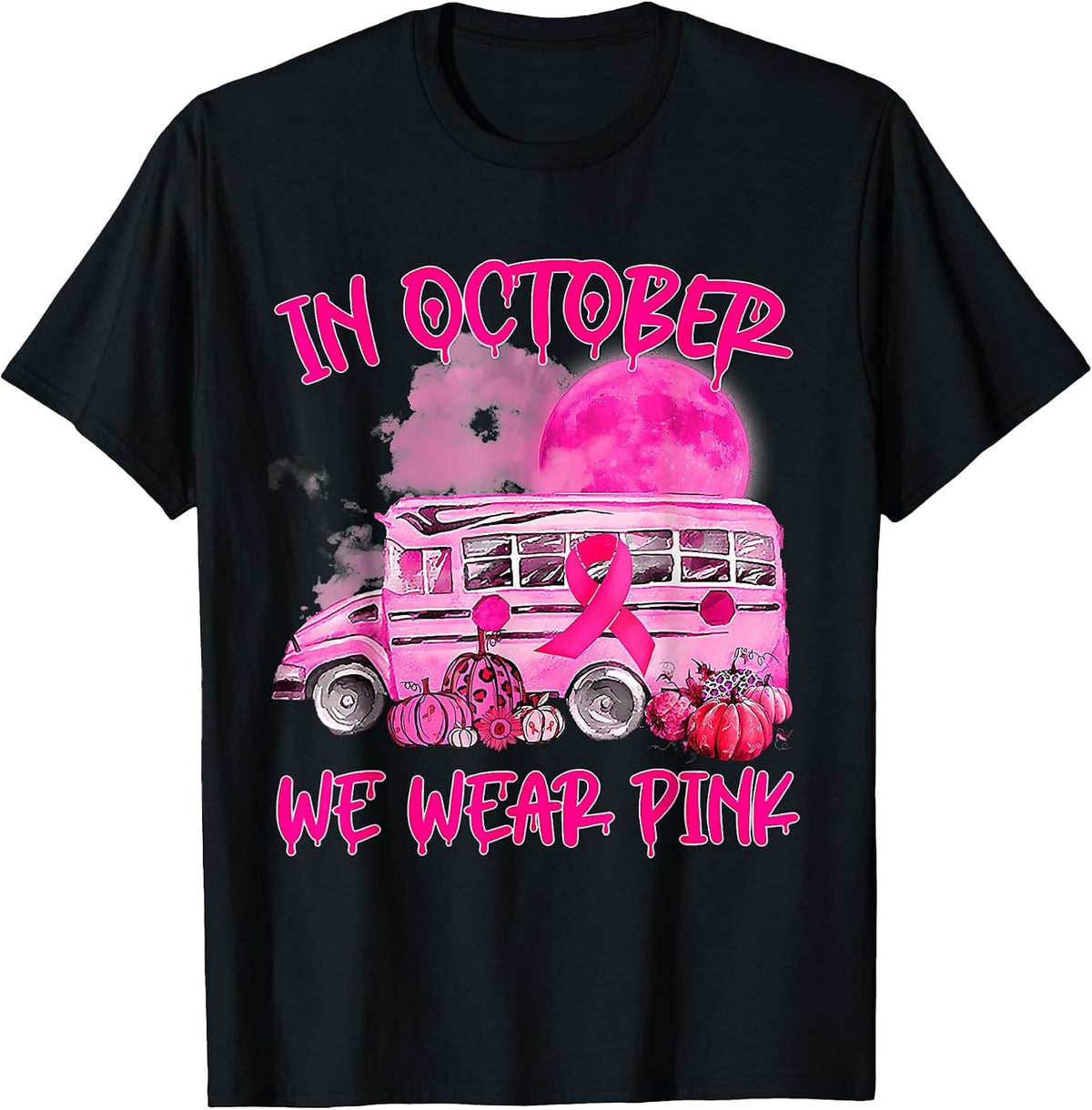 School Bus Driver Leopard Breast Cancer Awareness Month T-Shirt - Black
