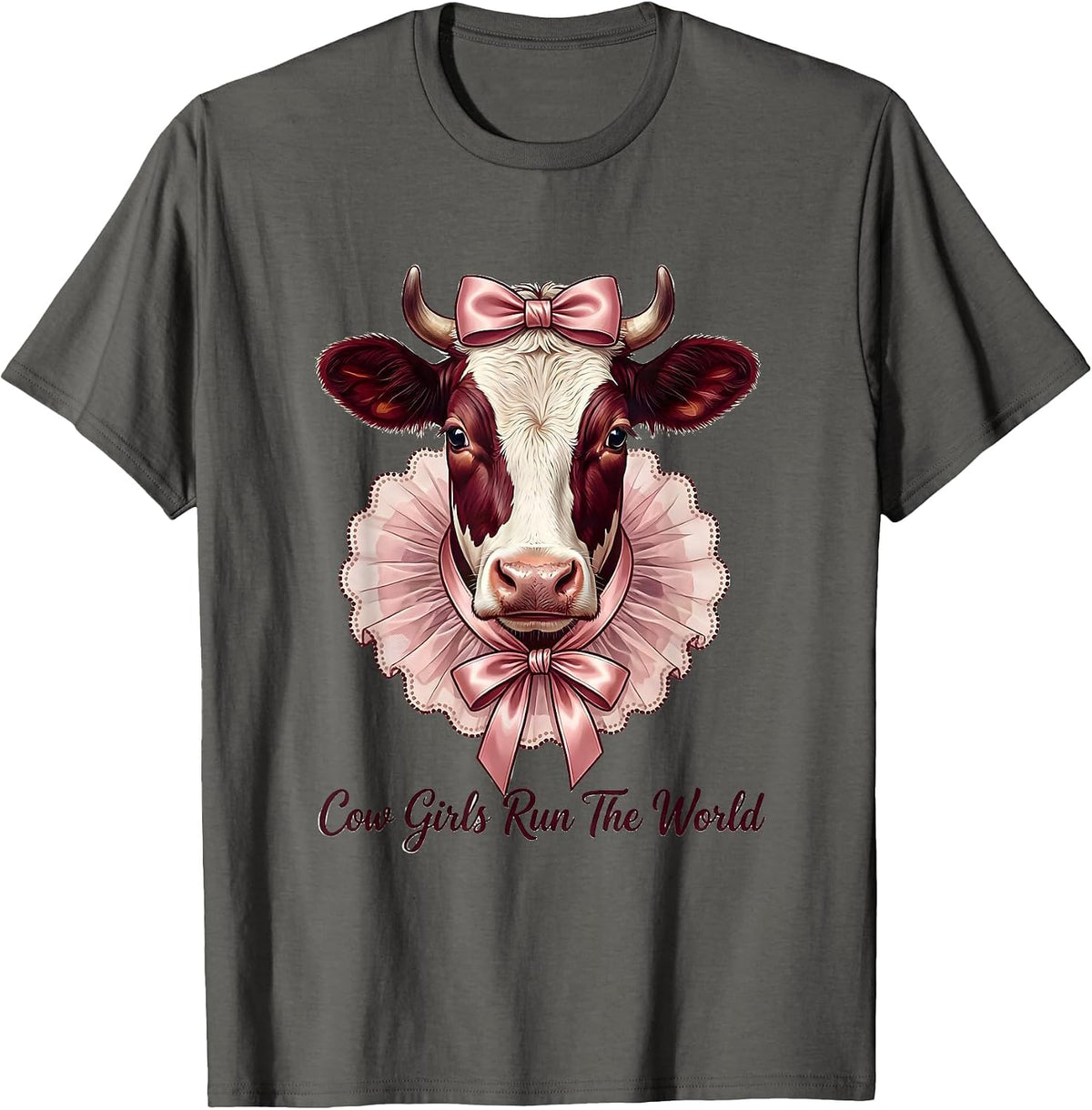 Men's Cow Girls Run The World Cattle Ranch Design T-Shirt - Asphalt Grey