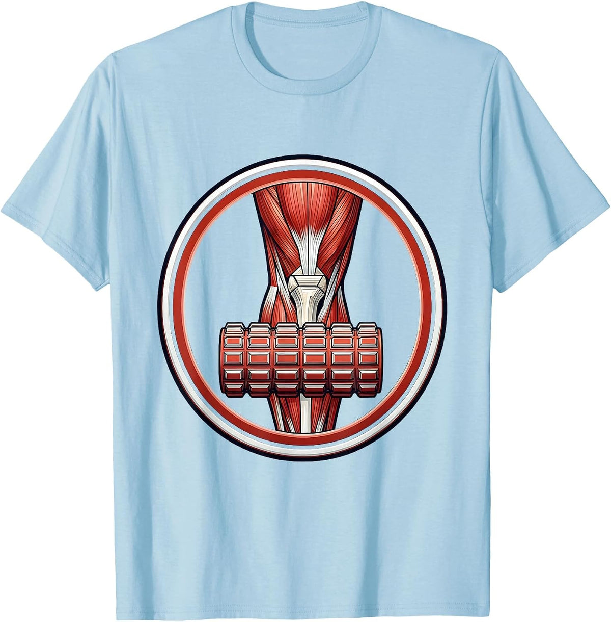 Men's Foam Roller Muscle Anatomy Physical Therapy Design T-Shirt - Baby Blue