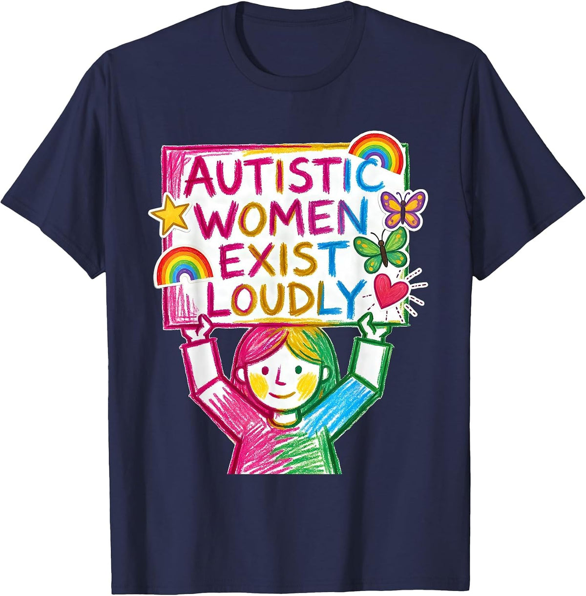 Men's Autistic Women Exist Loudly Awareness Design T-Shirt - Navy Blue