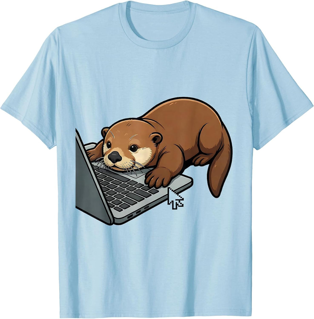 Men's Sea Otter Laptop Cartoon Funny Otter Lover Gift T-Shirt - Baby Blue