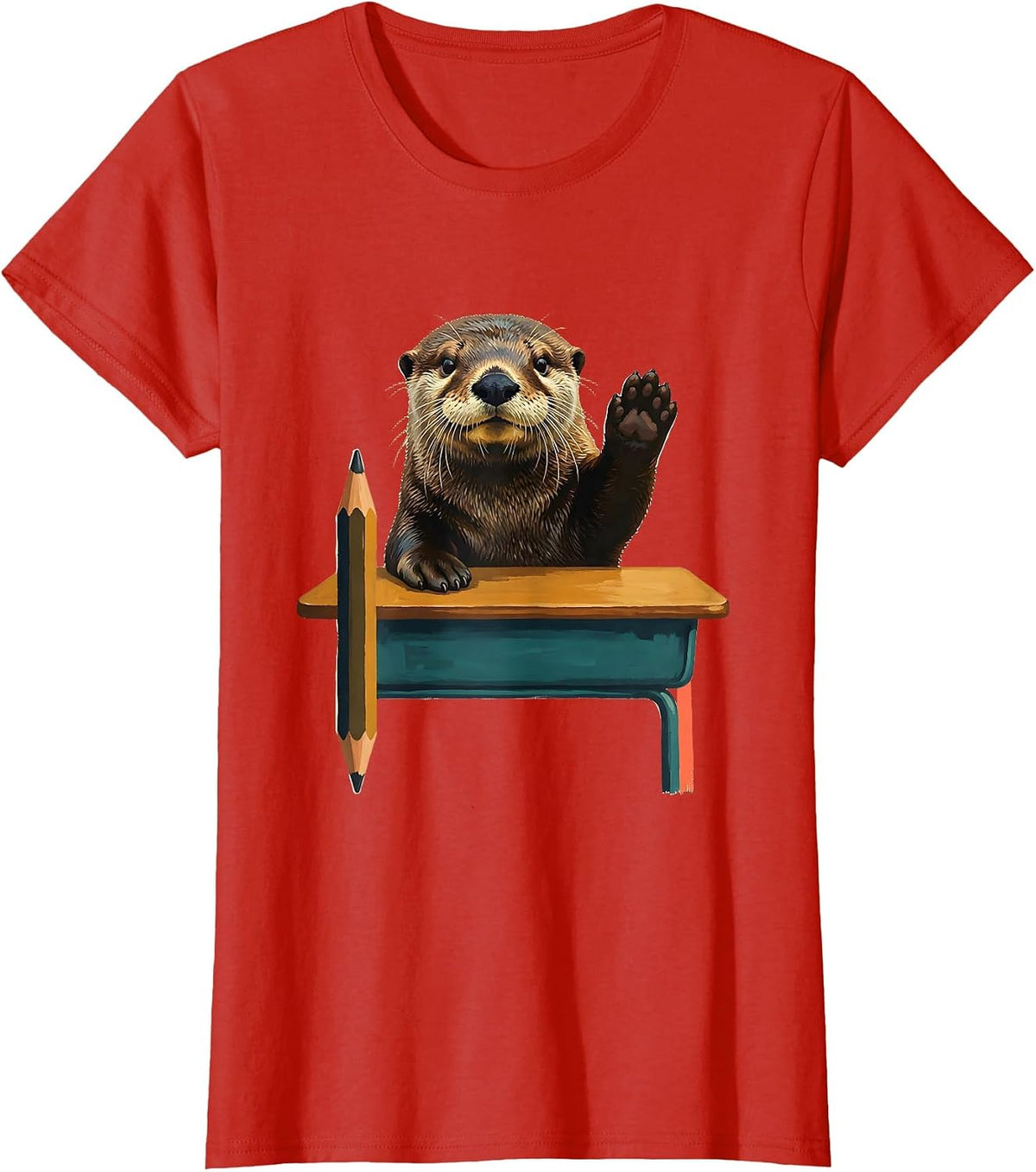 Sea Otter Teacher Back To School Classroom Desk T-Shirt - Red