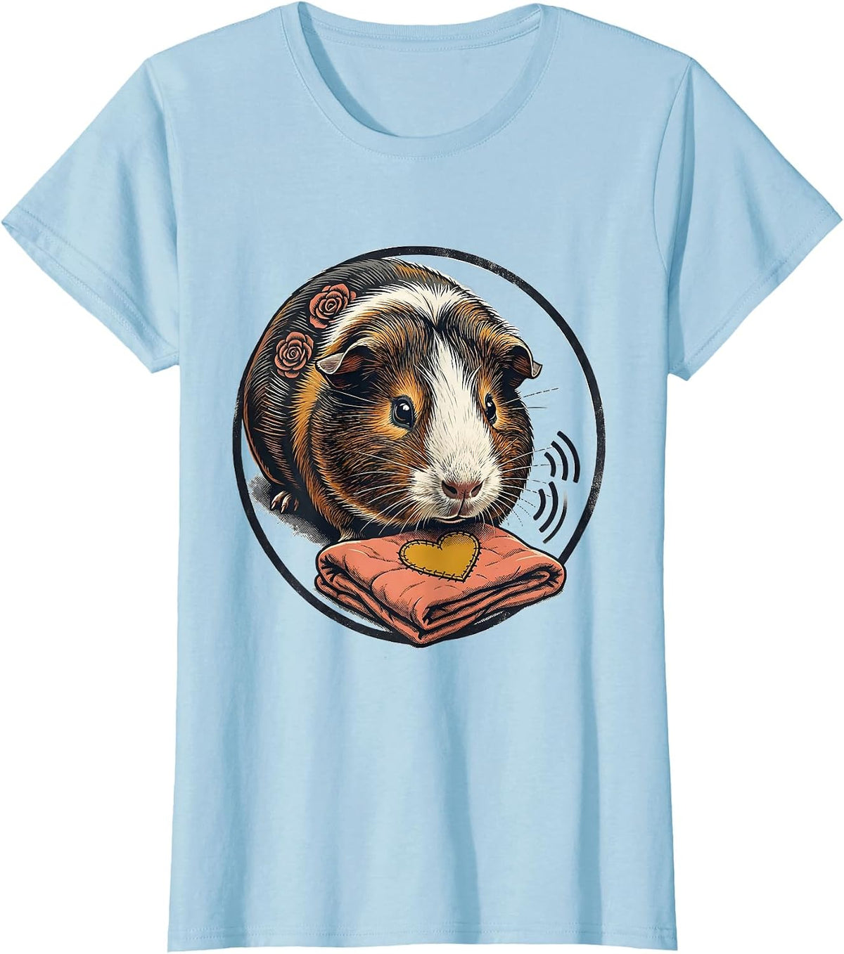 Women's Guinea Pig Rosette Lap Blanket Cavy Lover Screenprint Poster T-Shirt - Baby Blue