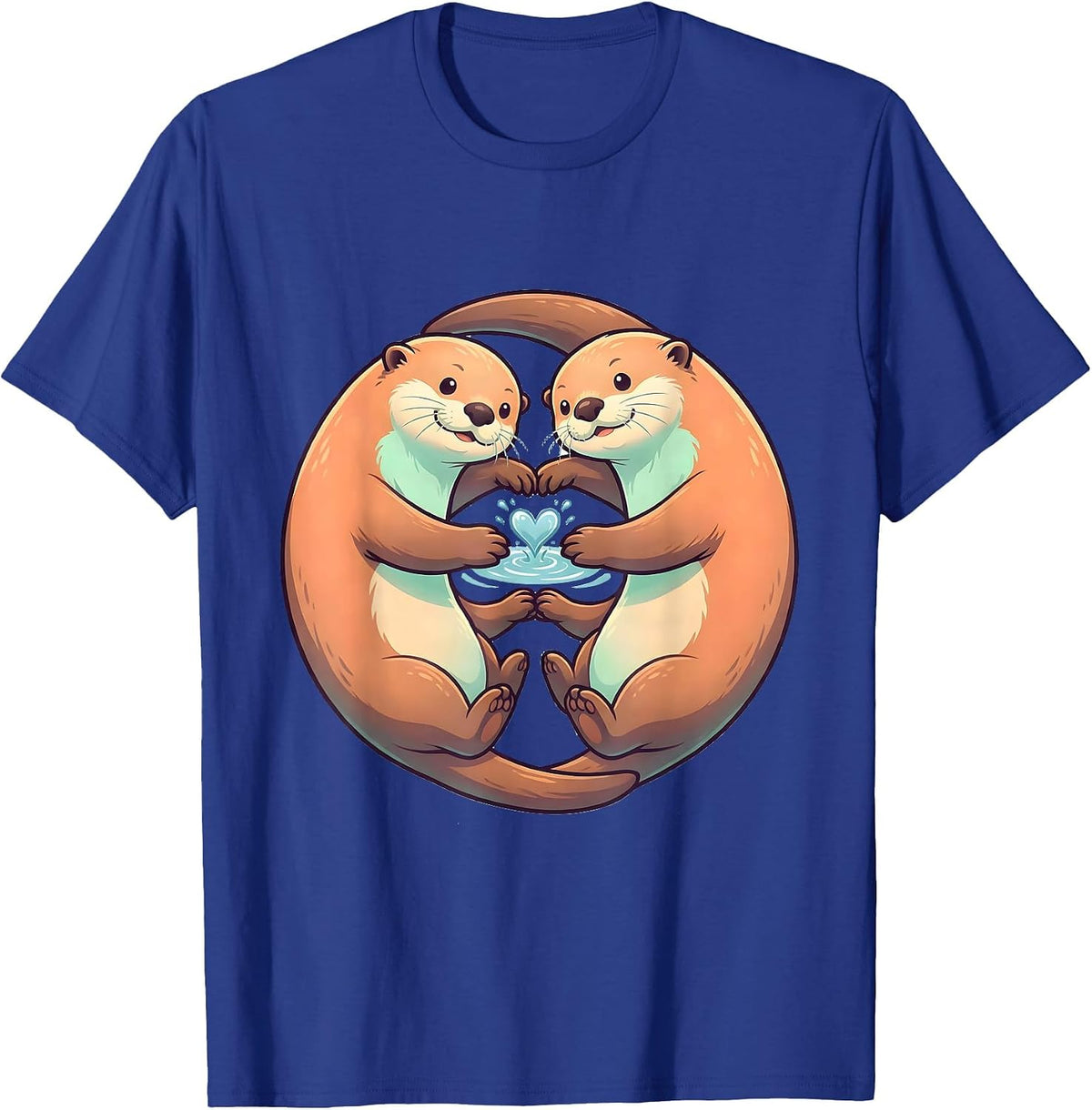 Men's Rounded Sea Otters Cute Kawaii Couple Valentine T-Shirt - Royal Blue