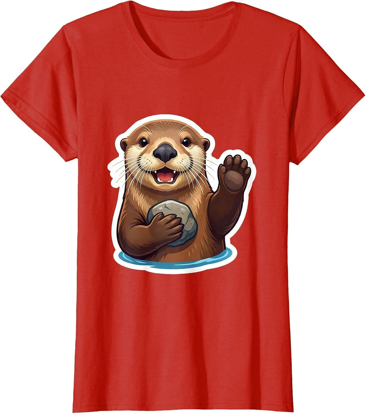 Sea Otter Waving Funny Otter Lover Gift T-Shirt - Red