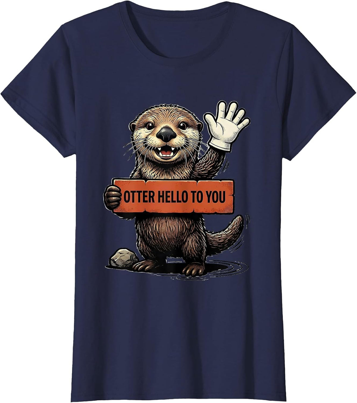 Women's Otter Hello To You Funny Sea Otter Lover Gift T-Shirt - Navy Blue