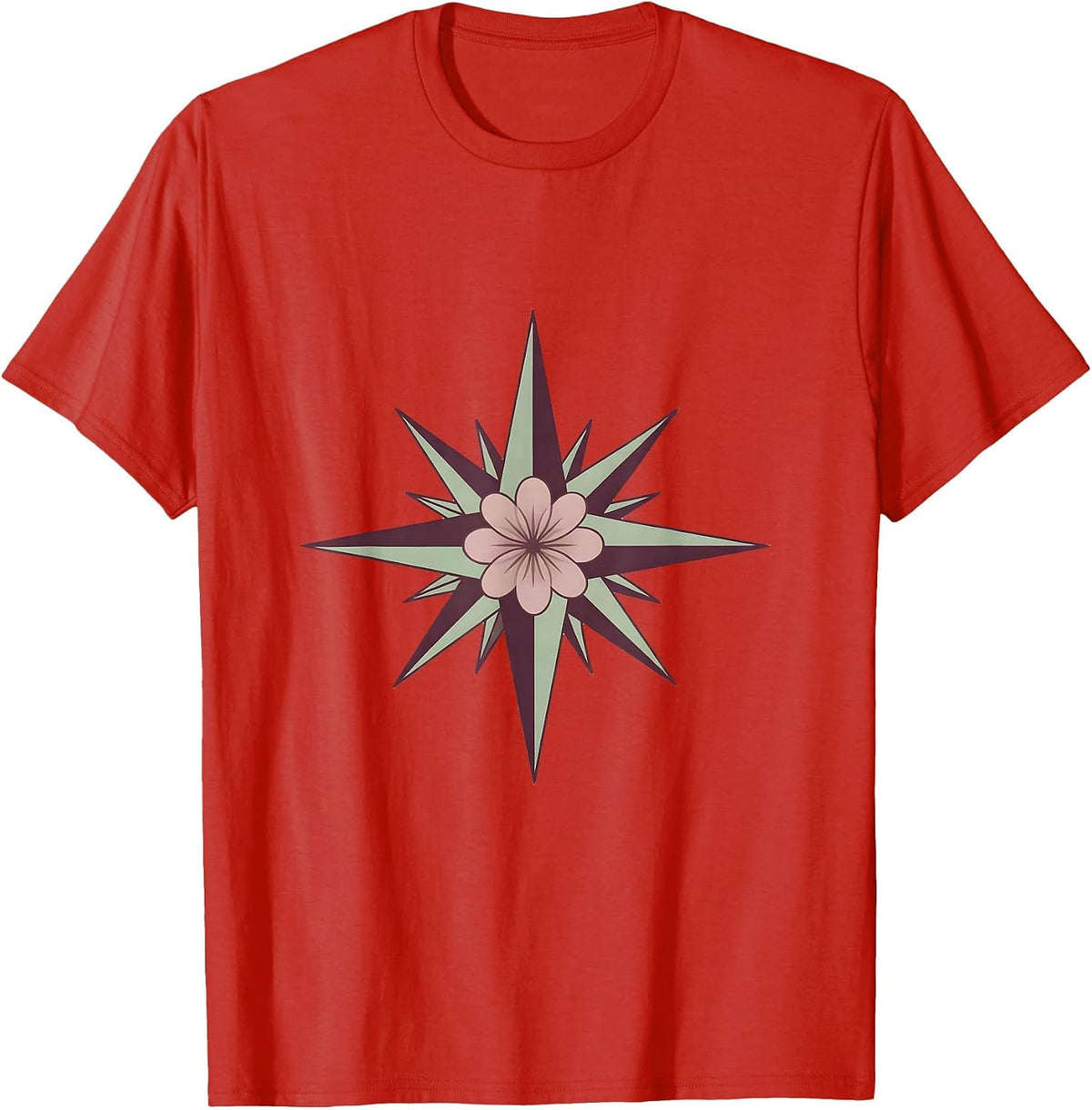 Men's Autism Awareness Floral Compass Rose Graphic T-Shirt - Red