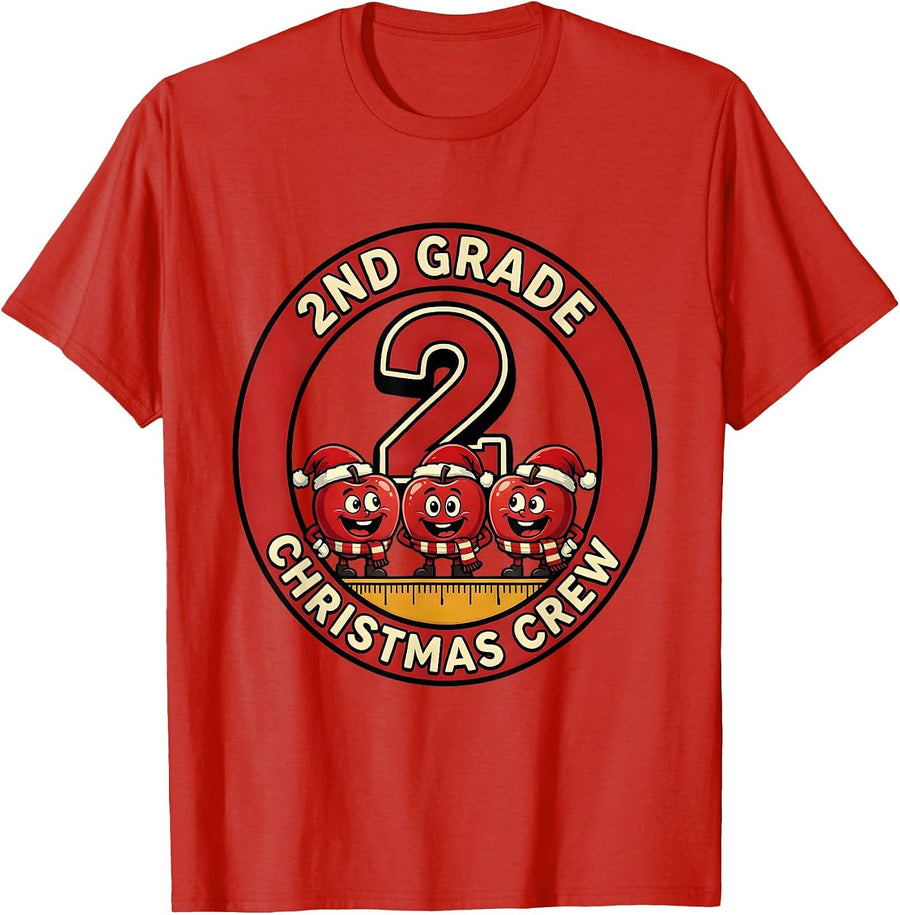 Men's 2nd Grade Christmas Crew Funny Teacher Holiday Classroom T-Shirt - Red