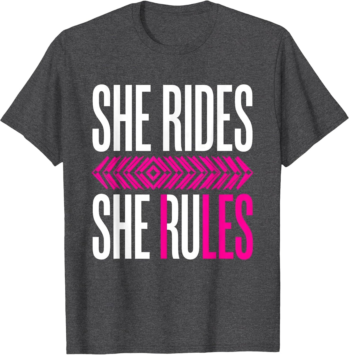 She Rides She Rules Motorcycle Design T-Shirt - Dark Heather Grey