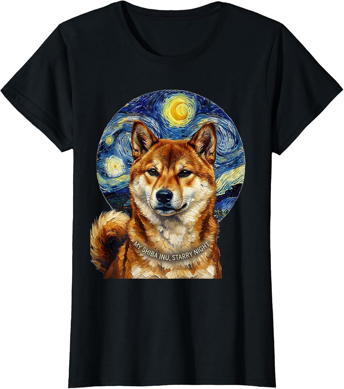 My Shiba Inu Starry Night Van Gogh Style Dog Portrait T-Shirt - Black