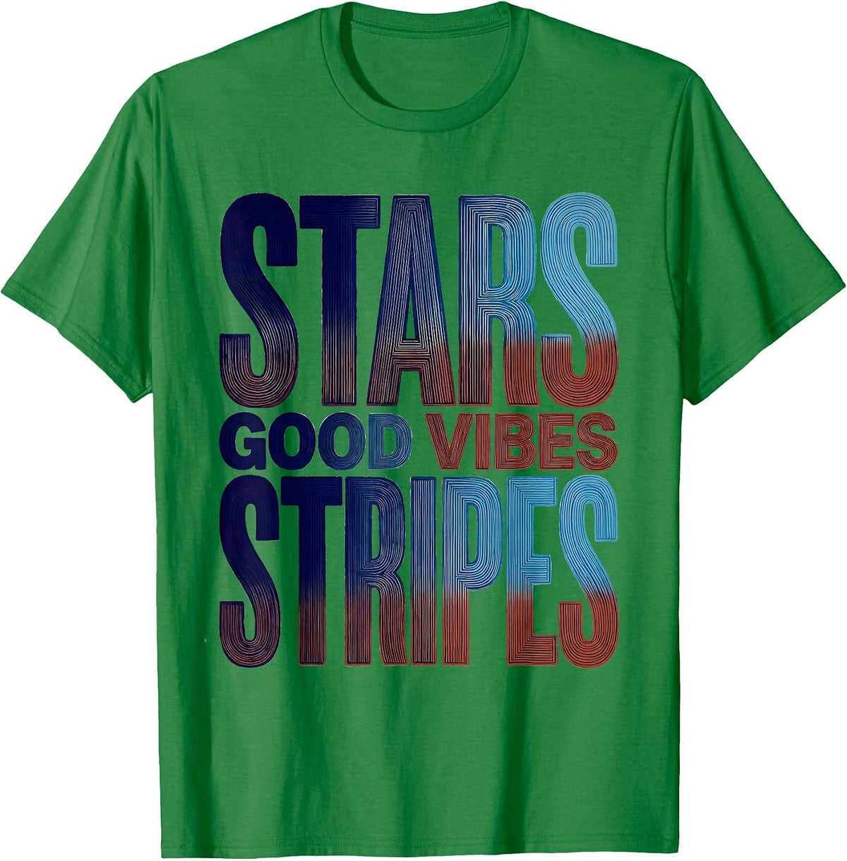 Men's Stars Stripes Good Vibes USA Patriotic Design T-Shirt - Kelly Green