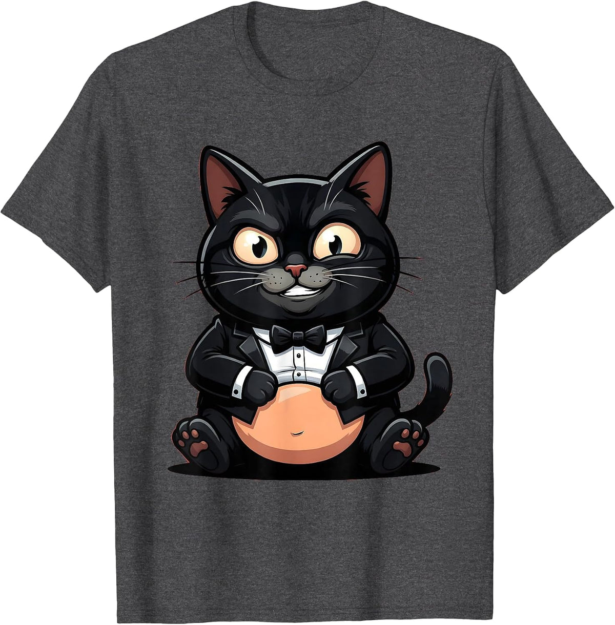 Dapper Cat in Tuxedo Funny Formal Cat Art T-Shirt - Dark Heather Grey