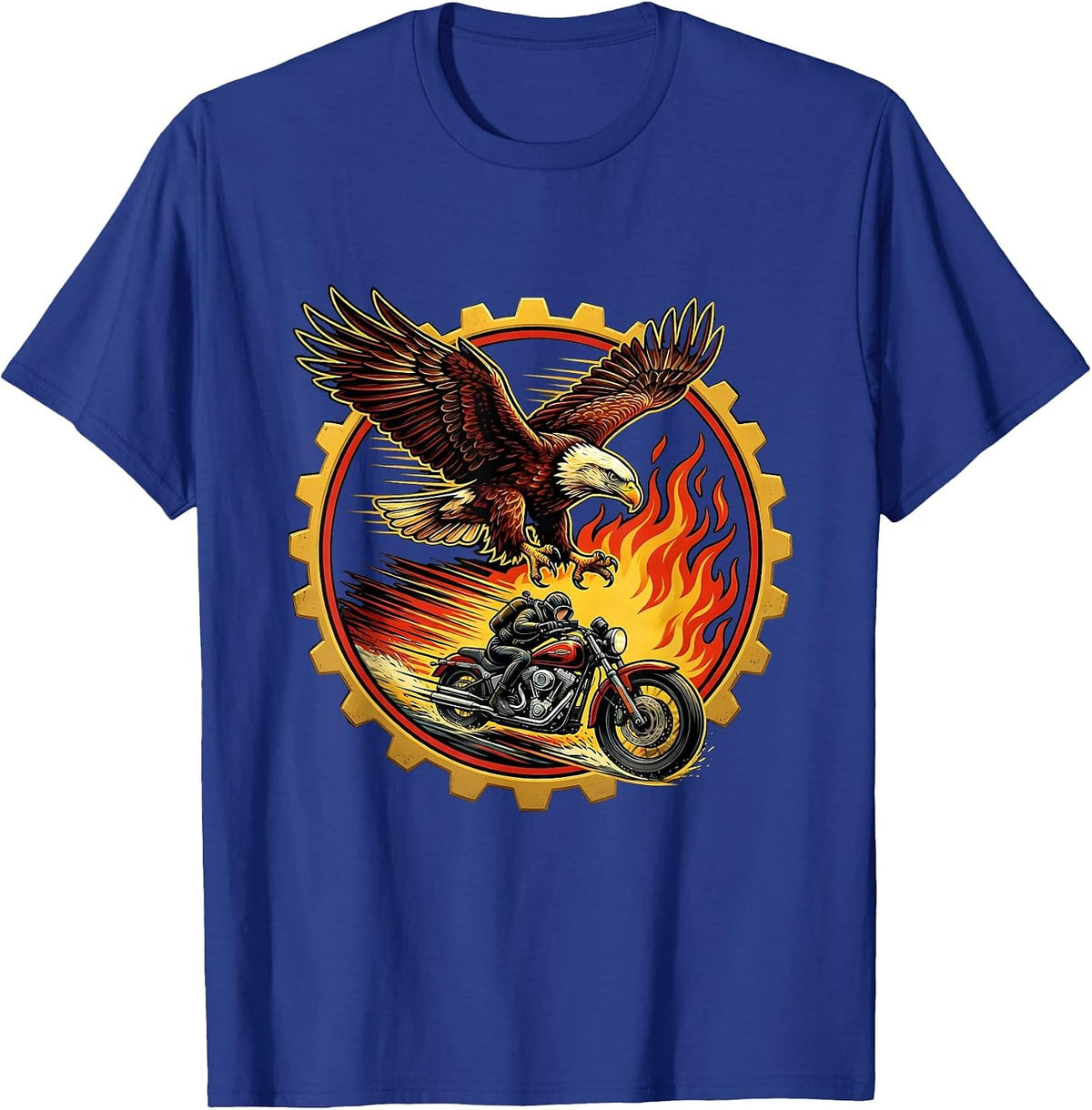 Men's Hawk Dive Bobber Motorcycle Biker Graphic T-Shirt - Royal Blue
