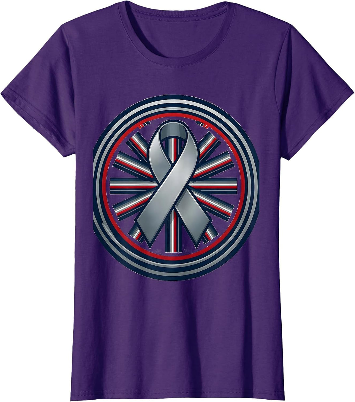 Women's Sealed Varsity Badge Silver Grey Ribbon Parkinson's T-Shirt - Purple