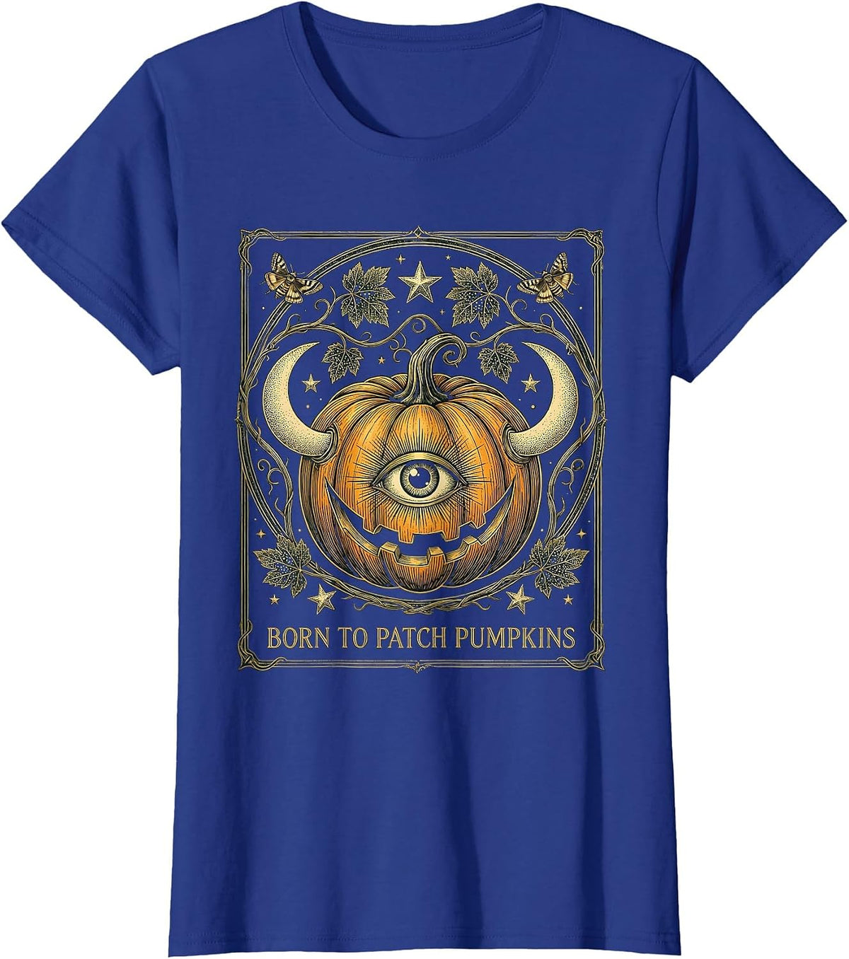 Women's Born to Patch Pumpkins Fall Harvest Design T-Shirt - Royal Blue