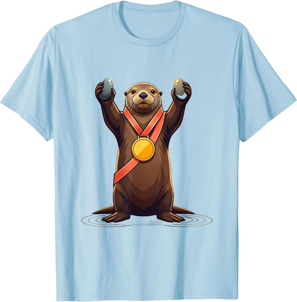 Men's Proud Sea Otter Medal Cute Otter Lover Gift T-Shirt - Baby Blue