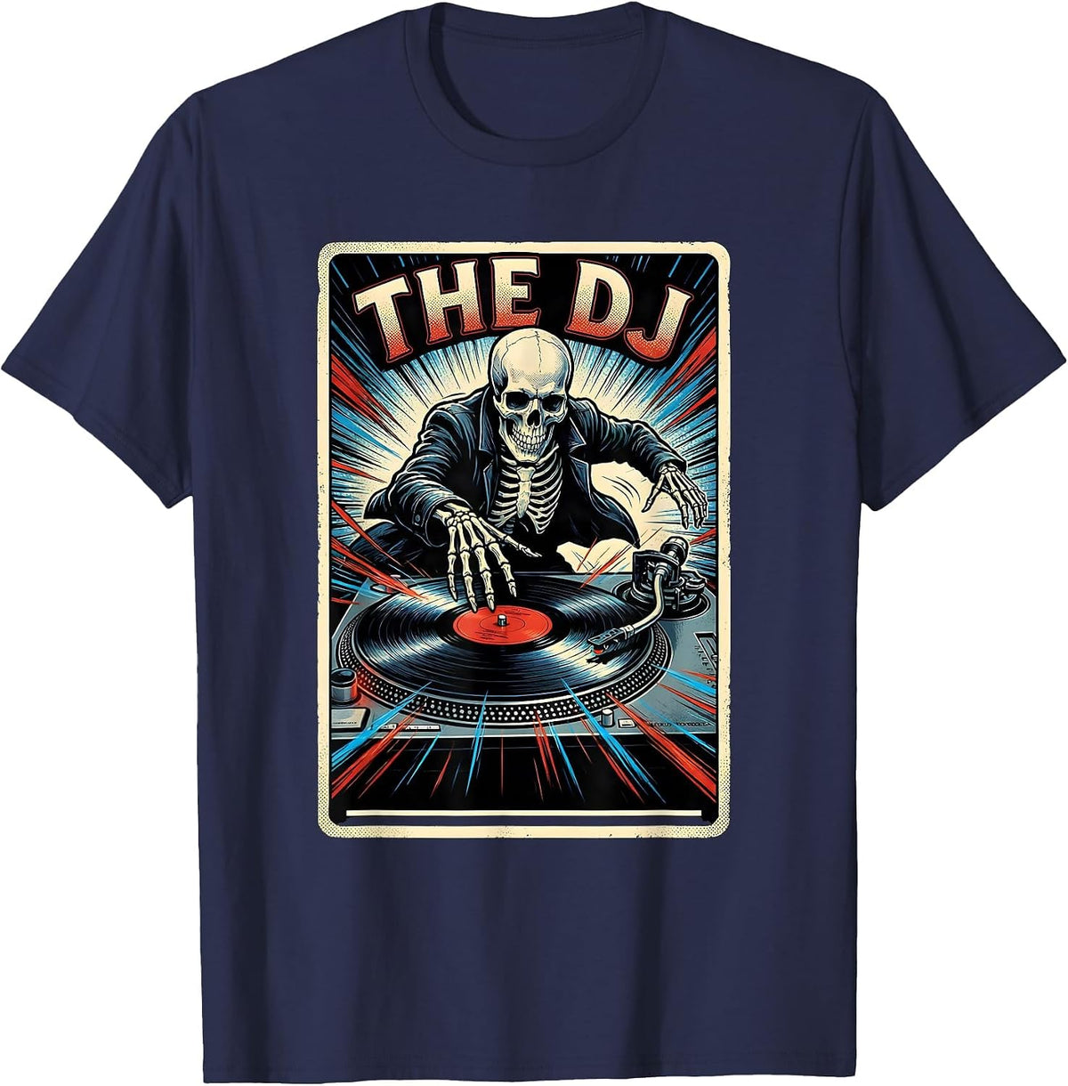 The DJ Comic Book Gothic Tarot Card DJ Gift T-Shirt - Navy Blue