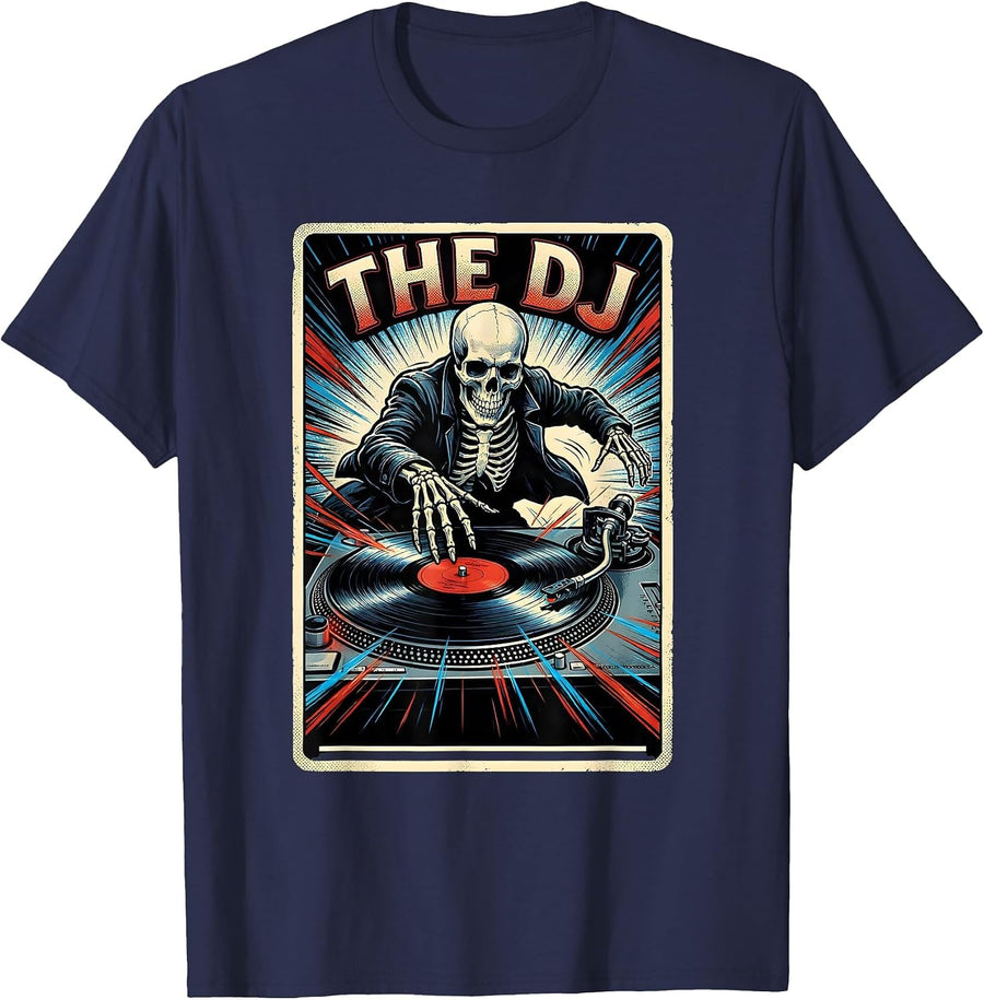 The DJ Comic Book Gothic Tarot Card DJ Gift T-Shirt - Navy Blue