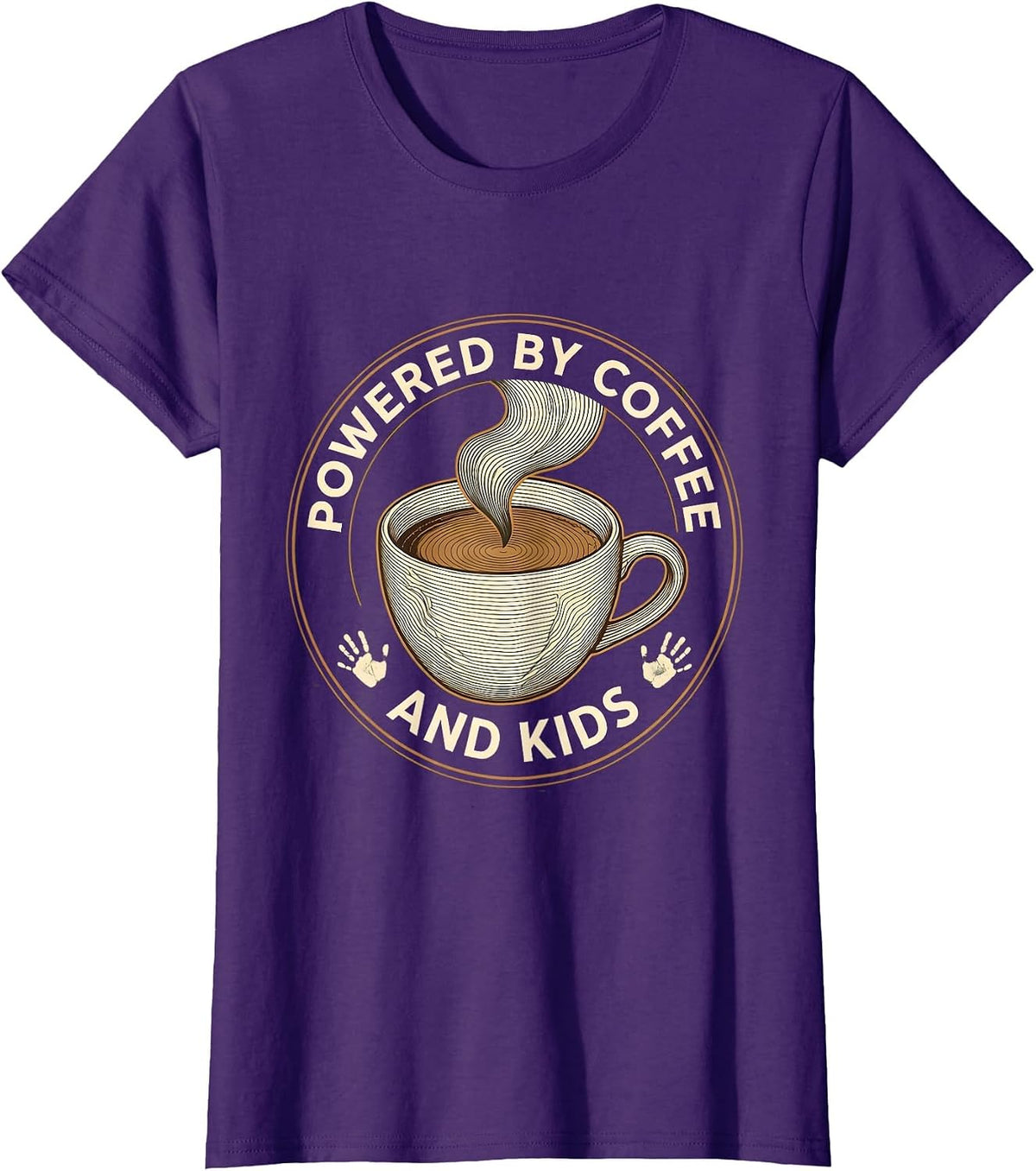 Women's Powered by Coffee and Kids Dad Life Design T-Shirt - Purple