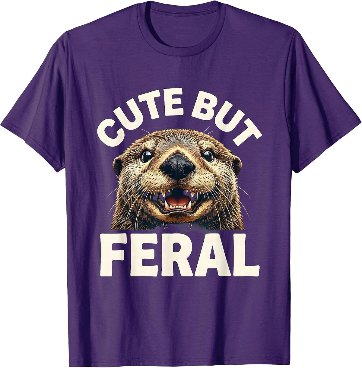 Men's Cute But Feral Sea Otter Graphic Design T-Shirt - Purple