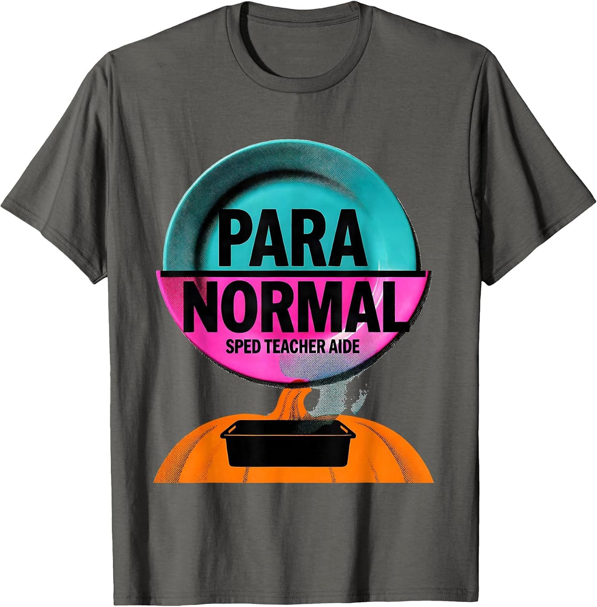 Para Normal SPED Teacher Aide Ghost Risograph Halloween T-Shirt - Asphalt Grey