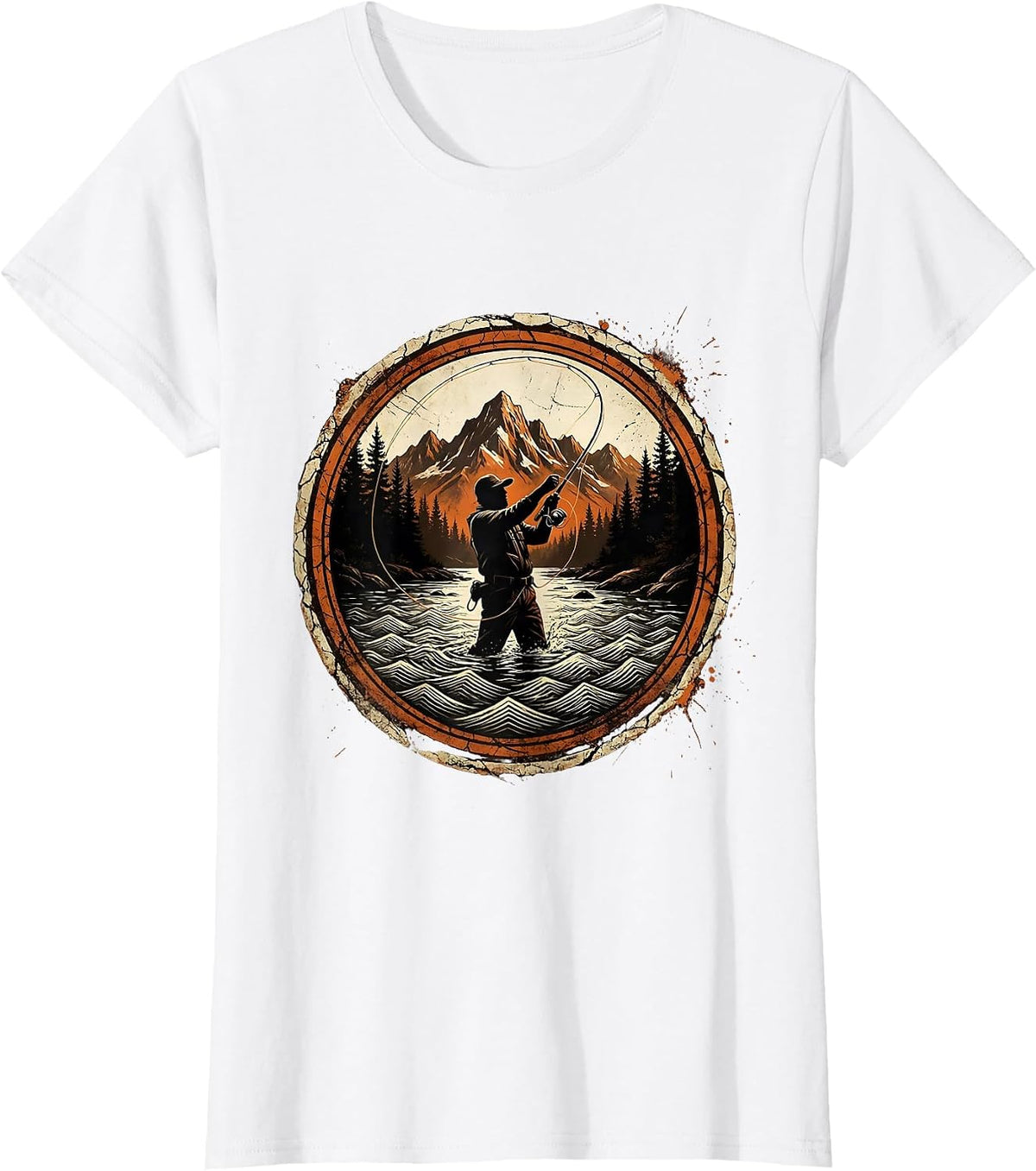 Fly Fishing Mountain River Graphic Design T-Shirt - White