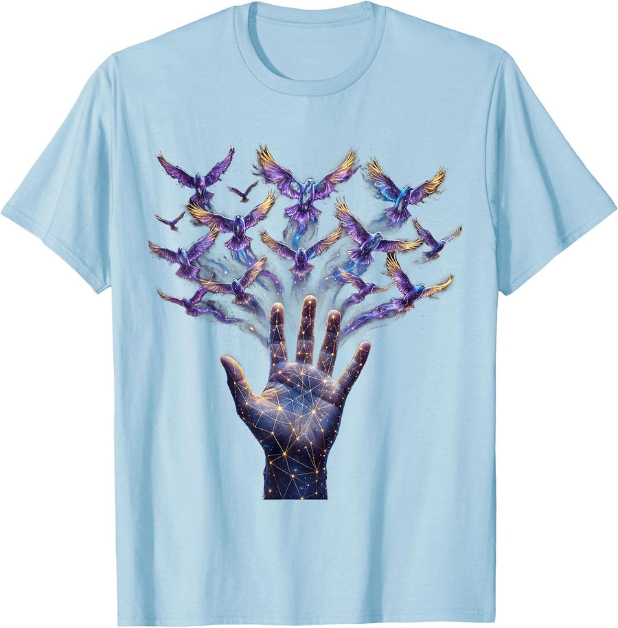 Men's Autism Awareness Colorful Birds Freedom Design T-Shirt - Baby Blue