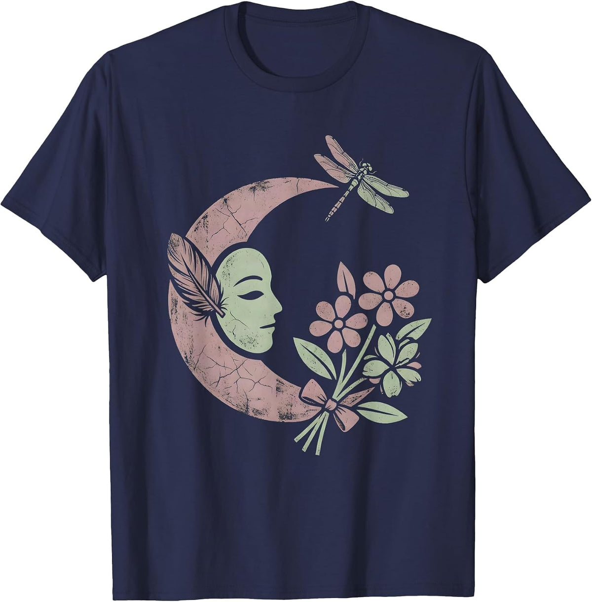 Mardi Gras Crescent Moon Sleeping Masked Figure T-Shirt - Navy Blue
