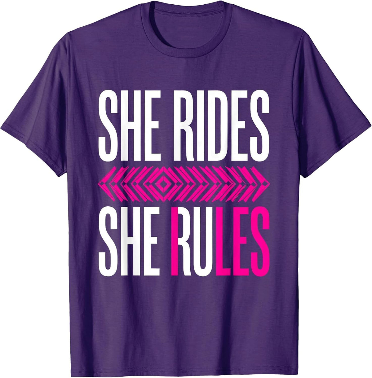 She Rides She Rules Motorcycle Design T-Shirt - Purple