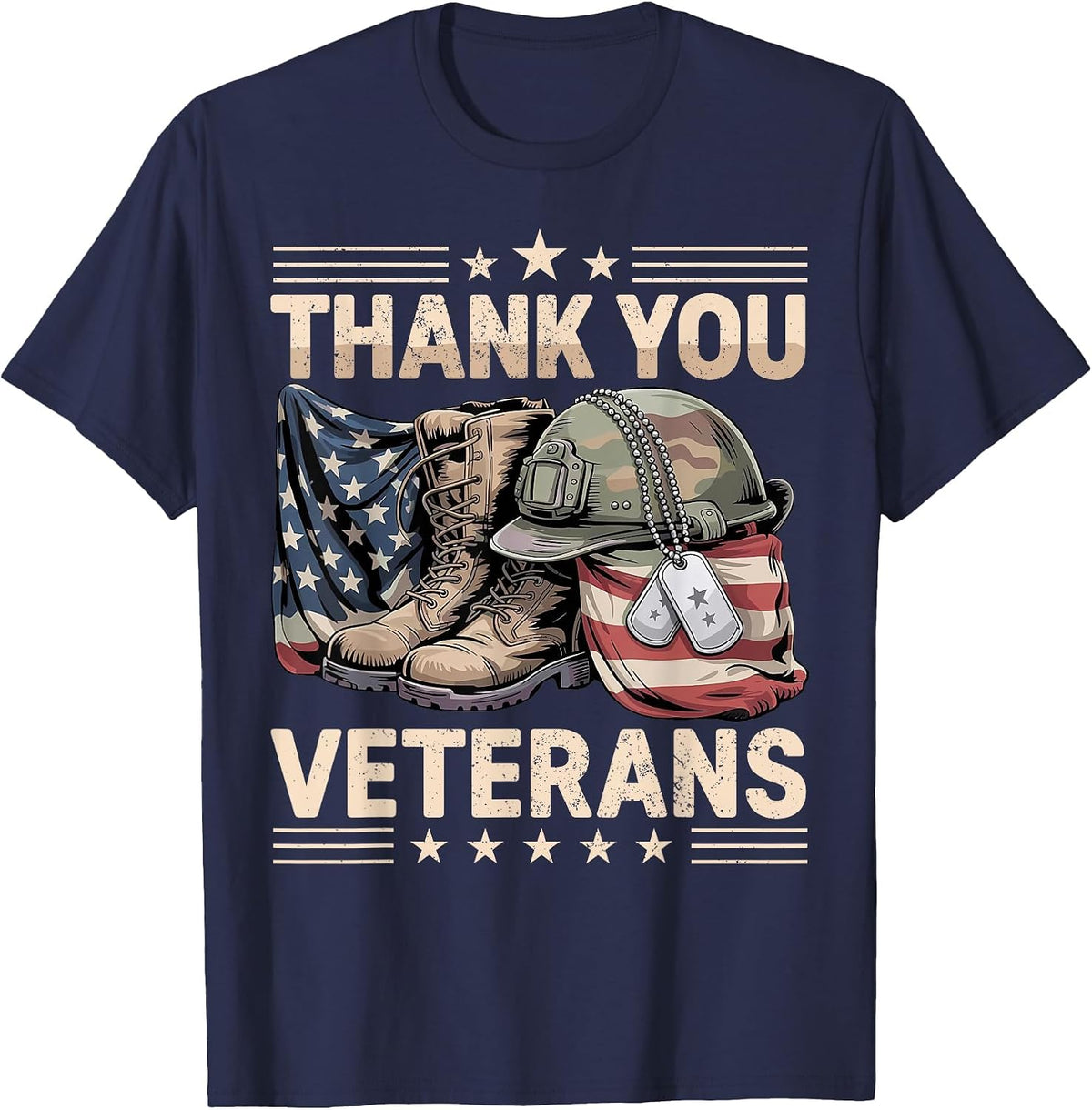 Thank You Veterans Patriotic American Flag Veterans Day 2025 T-Shirt - Navy Blue