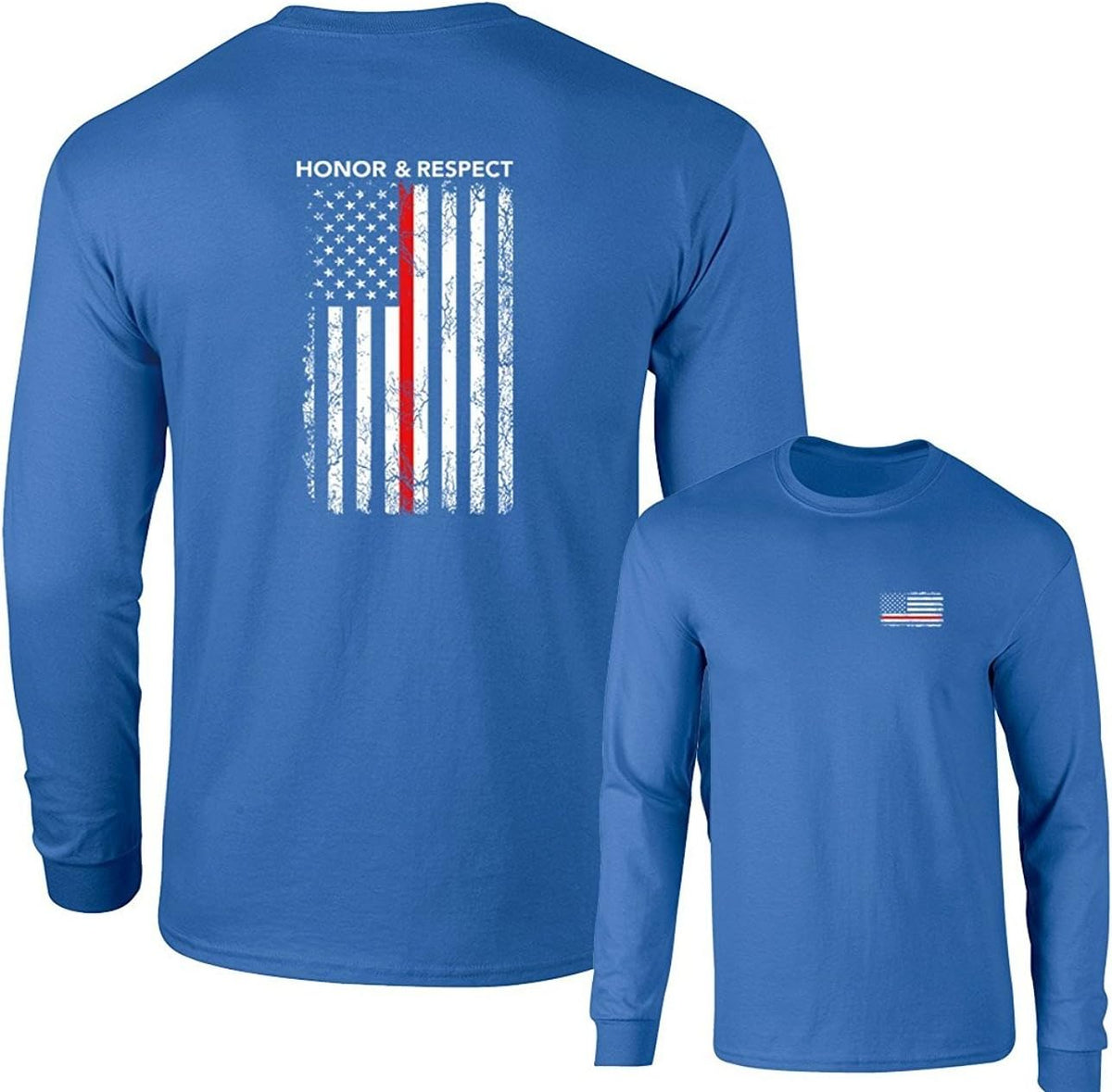 Honor Respect U.S. Flag Red Line Firefighter Long Sleeve T-Shirt - Royal