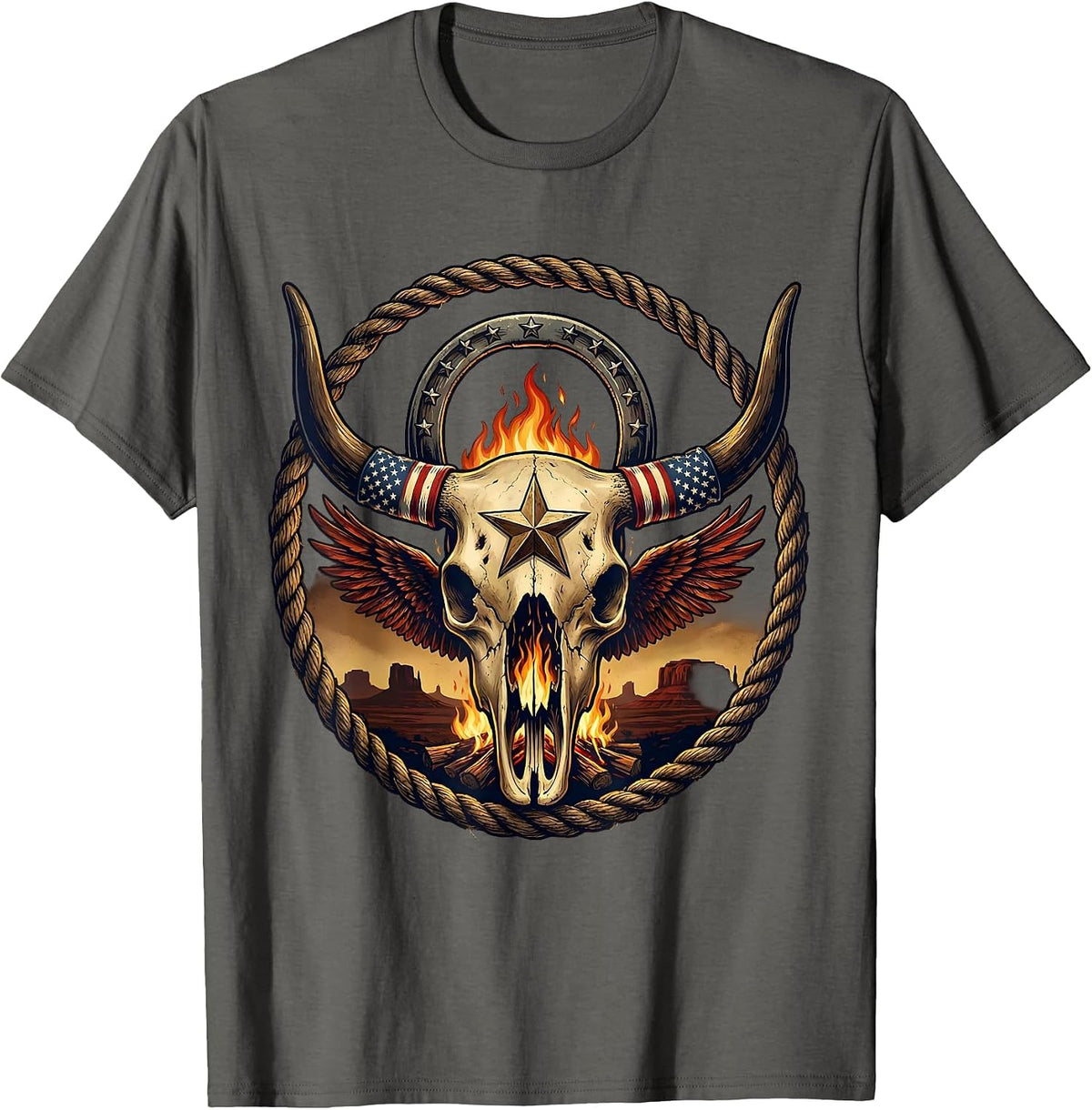 Men's Campfire Under Starry Desert Sky Western Graphic T-Shirt - Asphalt Grey