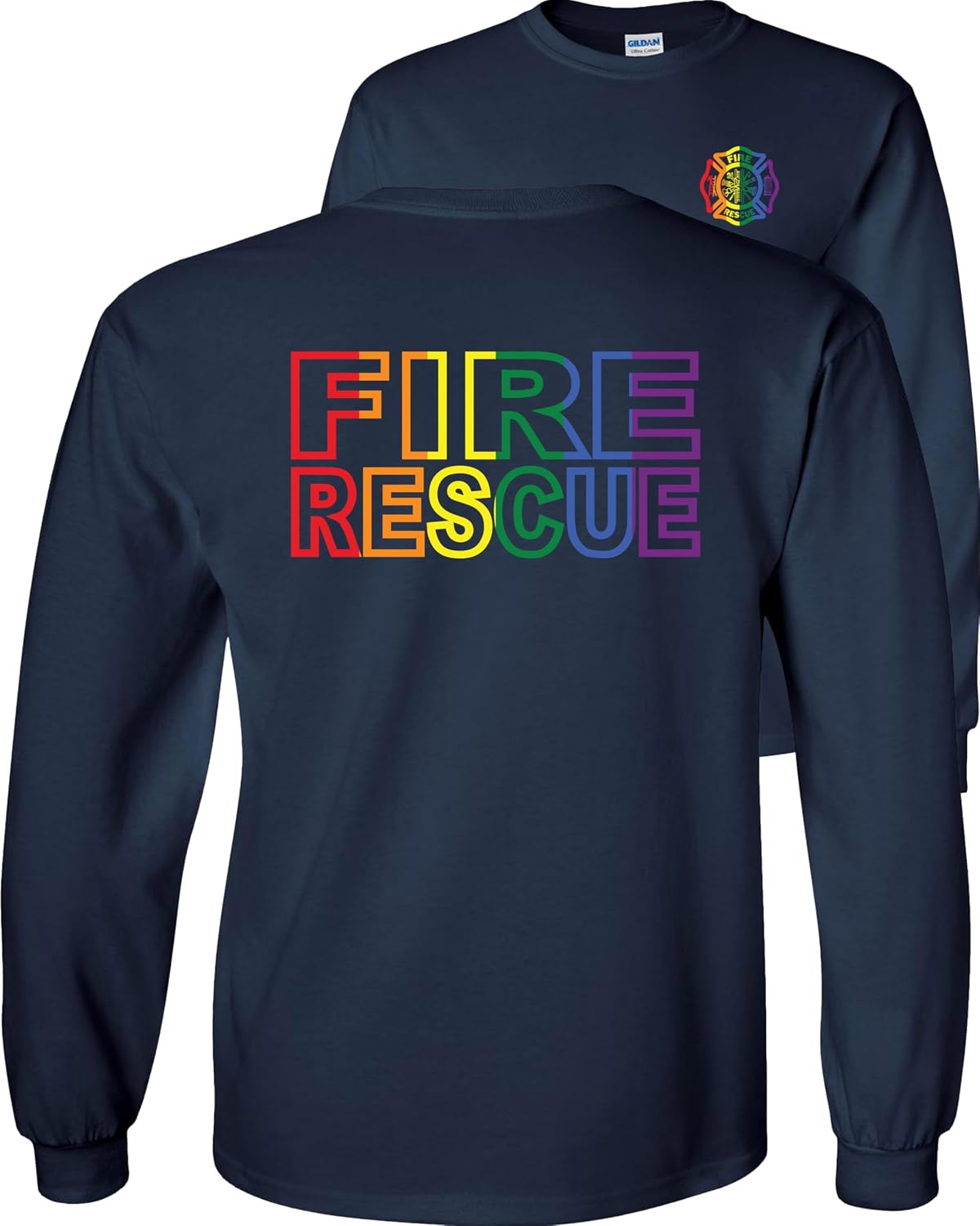 FAIR GAME Fire Rescue Long Sleeve Shirt - Navy-lgbt Design