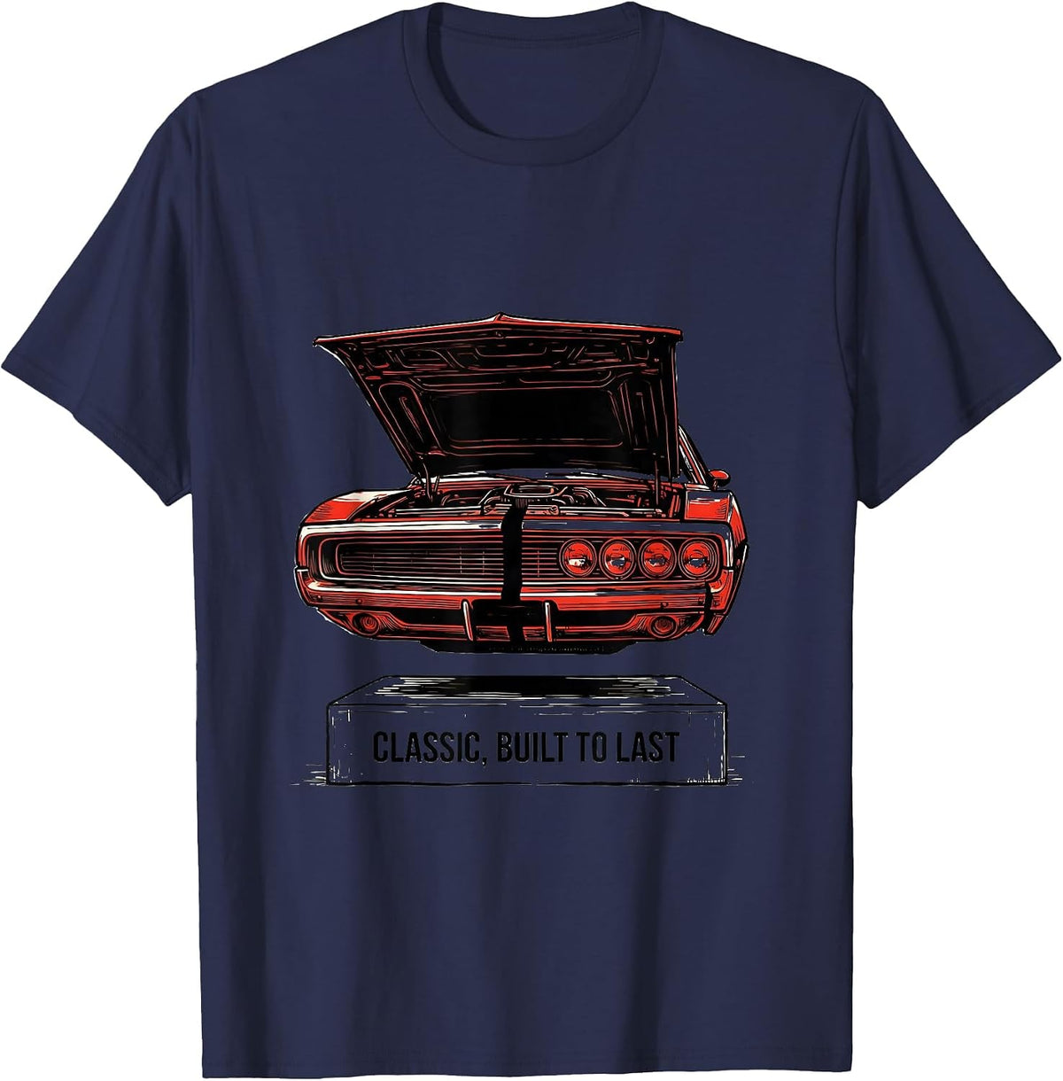 Men's Classic Built To Last Vintage Muscle Car Racing Enthusiast T-Shirt - Navy Blue