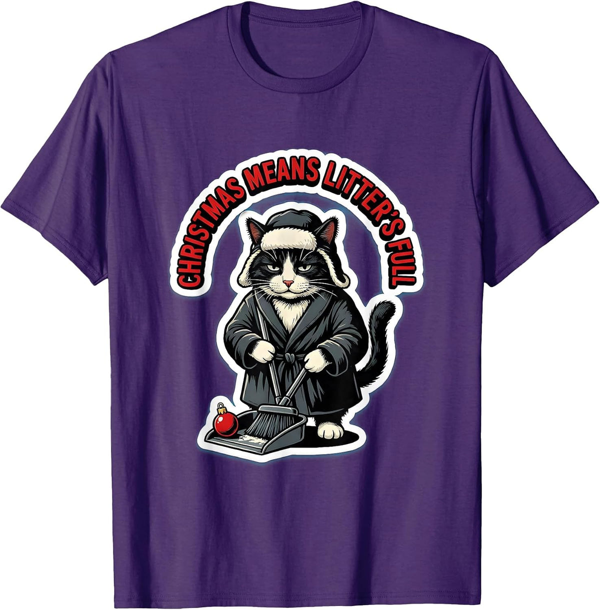 Men's Christmas Means Litter's Full Funny Cat Lover Ugly Christmas T-Shirt - Purple