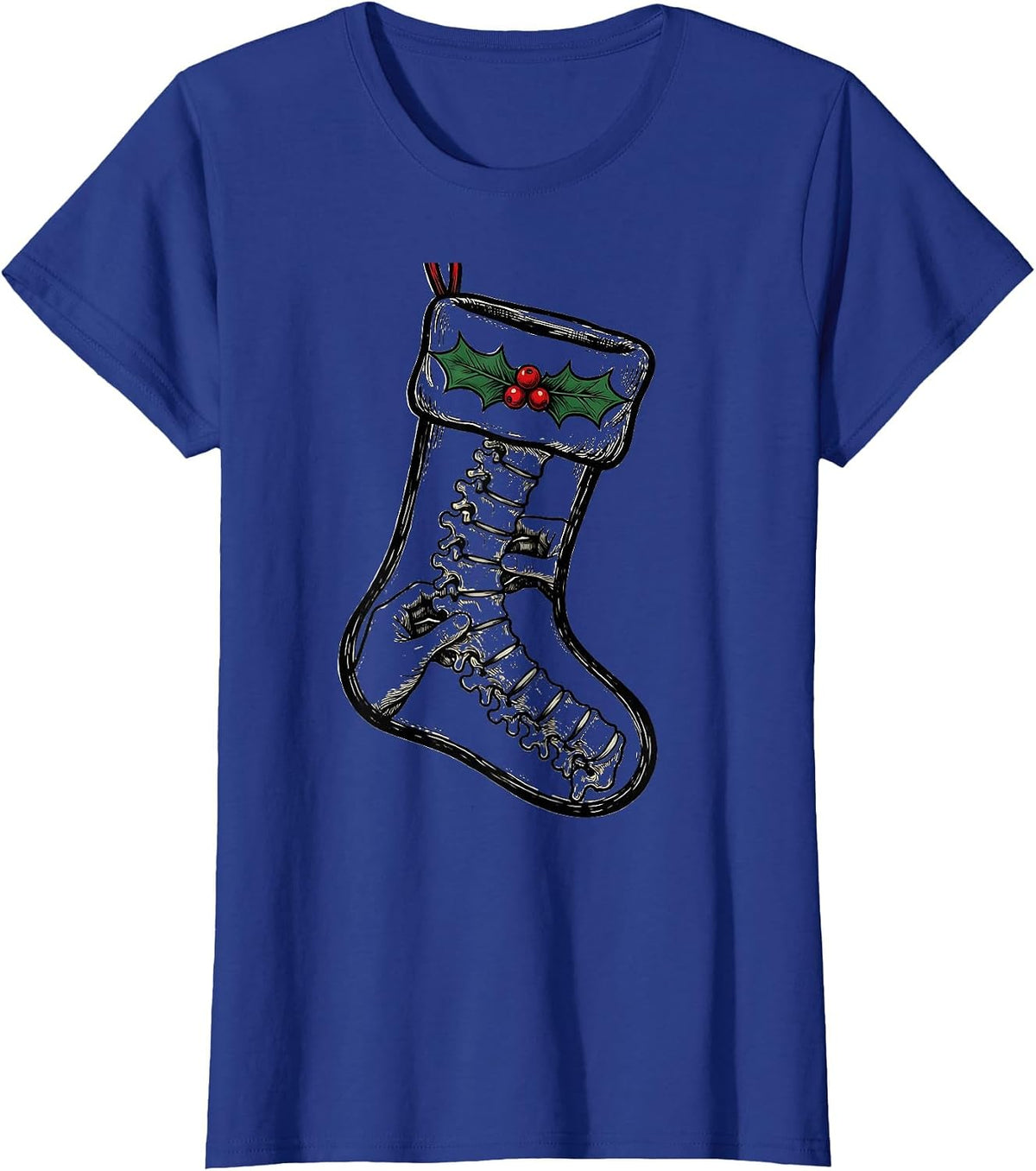 Women's Chiropractor Spine Christmas Stocking Holiday Humor T-Shirt - Royal Blue