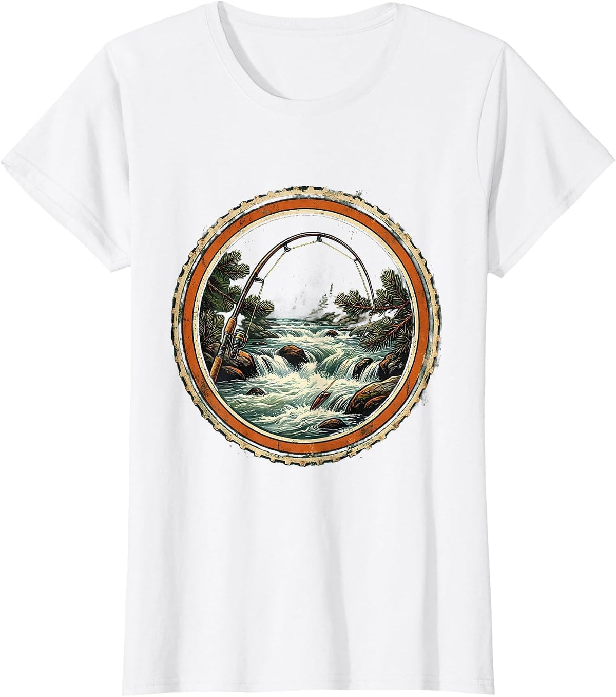 Fly Fishing Rod Over River Rapids Graphic T-Shirt - White