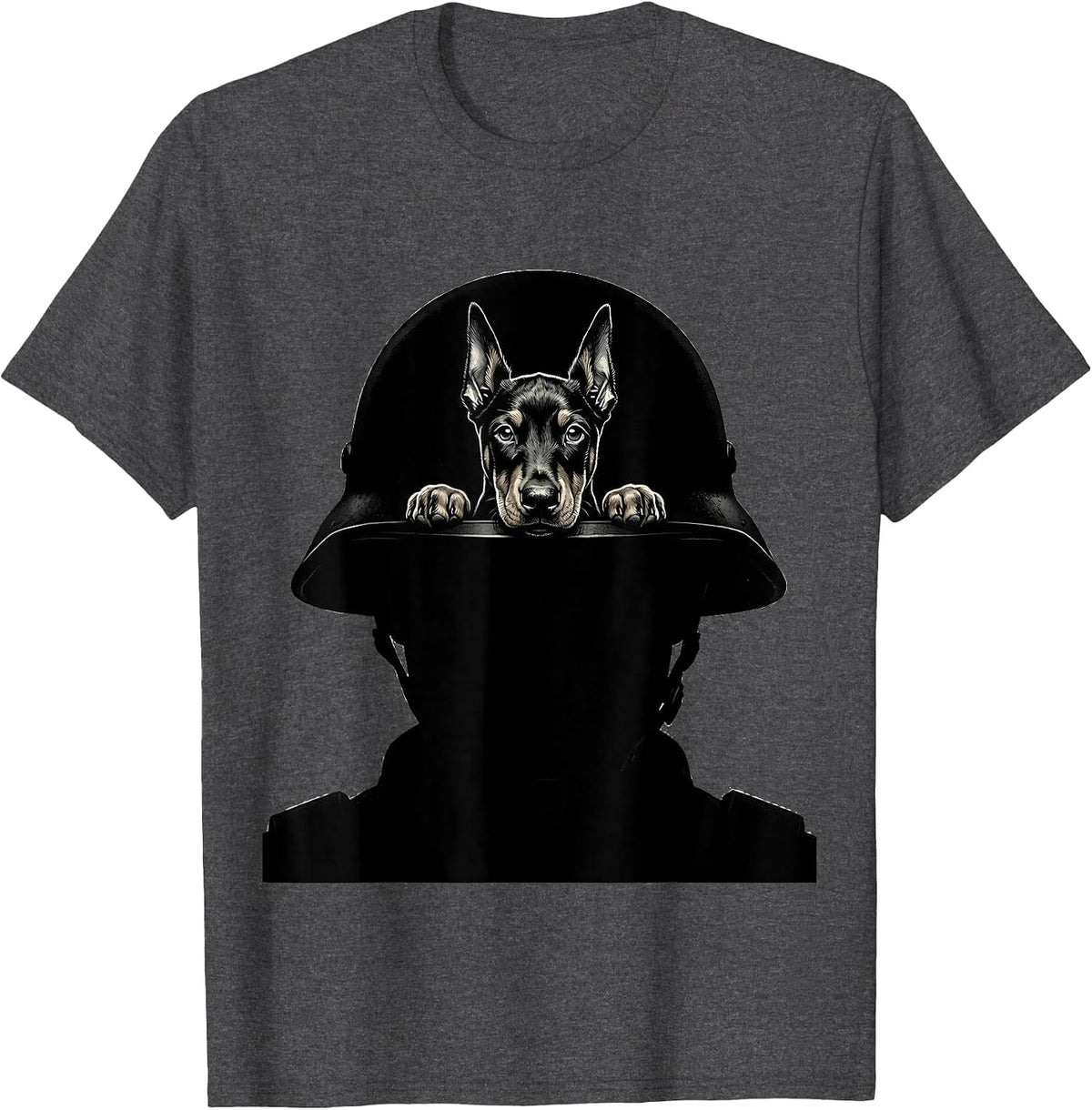 Men's Doberman Pup in Oversized Helmet Graphic T-Shirt - Dark Heather Grey