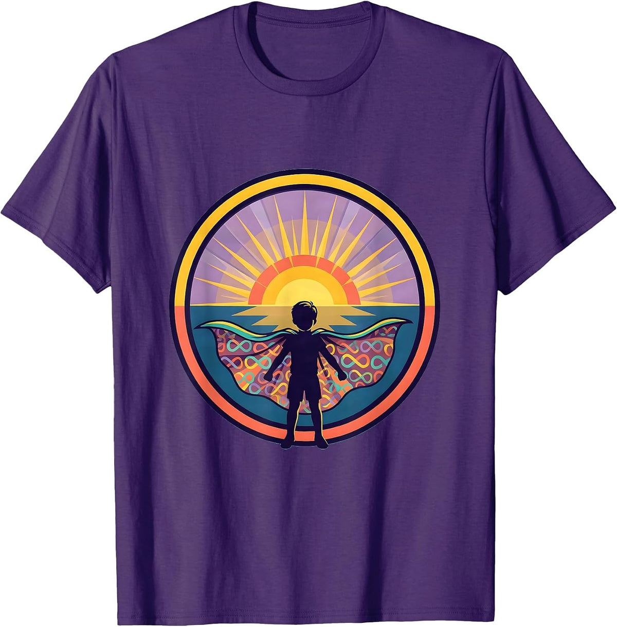 Autism Awareness Superhero Child Sunrise Graphic T-Shirt - Purple