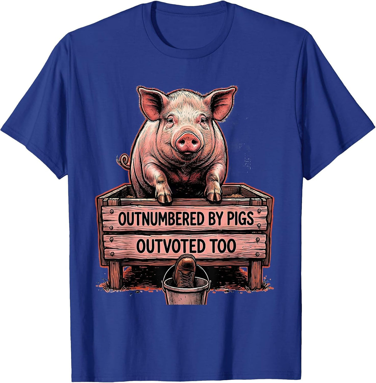 Outnumbered By Pigs Outvoted Too Funny Pig Lover Farm Animal T-Shirt - Royal Blue