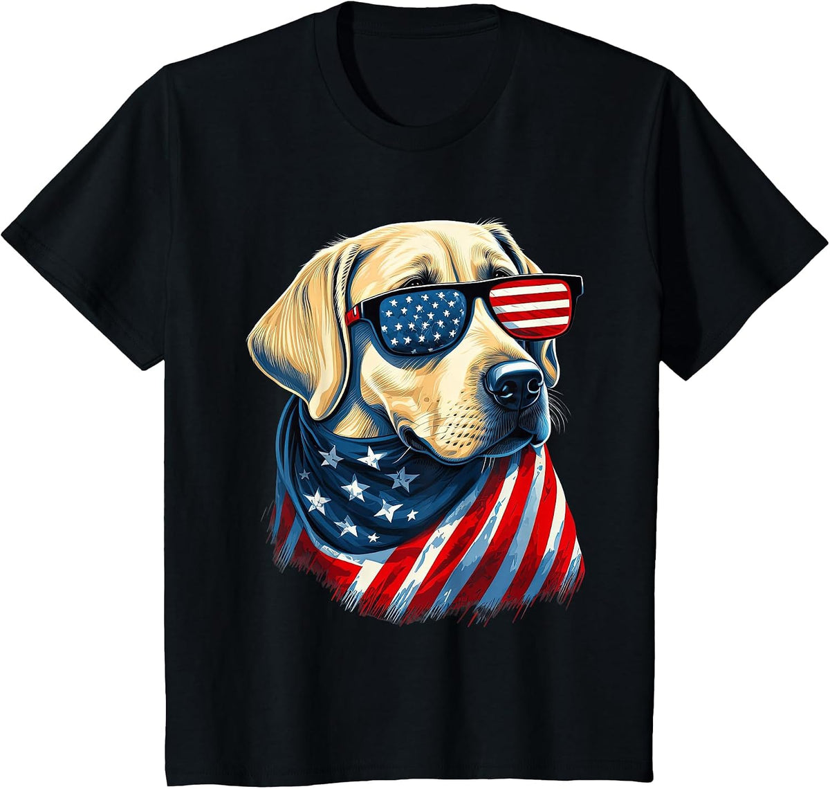 Yellow Labrador with American Flag Patriotic USA T-Shirt - Black
