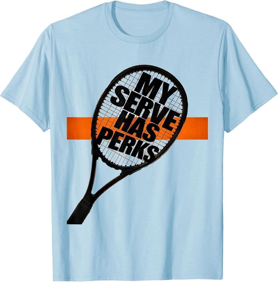 Men's My Serve Has Perks Brutalist Tennis Player Humor T-Shirt - Baby Blue