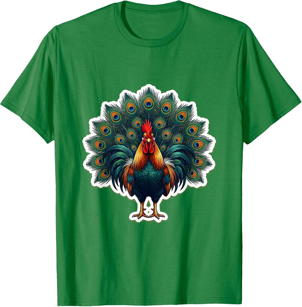 Men's Rooster Peacock Fan Display Graphic T-Shirt - Kelly Green