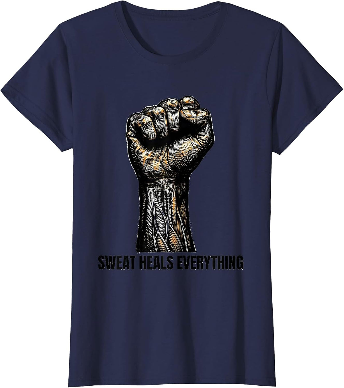Women's Sweat Heals Everything Physical Therapy Design T-Shirt - Navy Blue